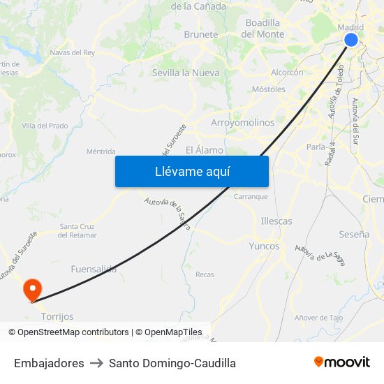Embajadores to Santo Domingo-Caudilla map