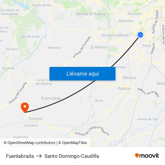 Fuenlabrada to Santo Domingo-Caudilla map