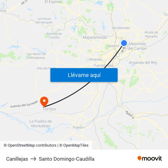 Canillejas to Santo Domingo-Caudilla map