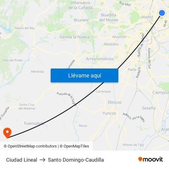 Ciudad Lineal to Santo Domingo-Caudilla map