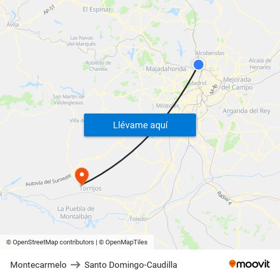 Montecarmelo to Santo Domingo-Caudilla map