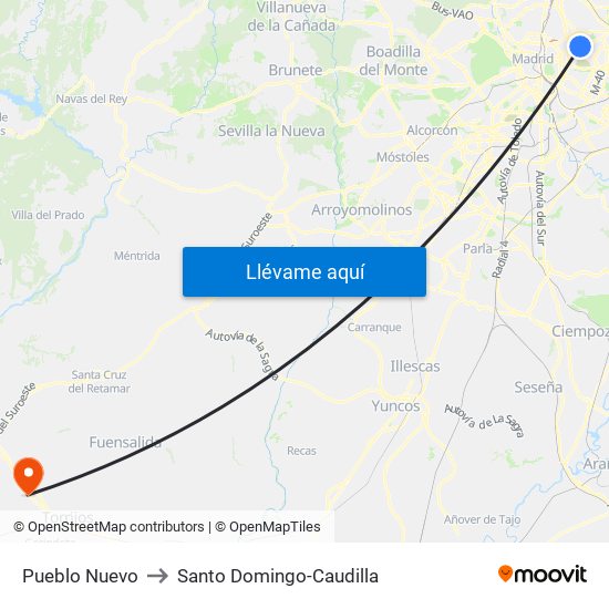 Pueblo Nuevo to Santo Domingo-Caudilla map