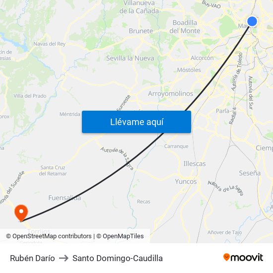 Rubén Darío to Santo Domingo-Caudilla map