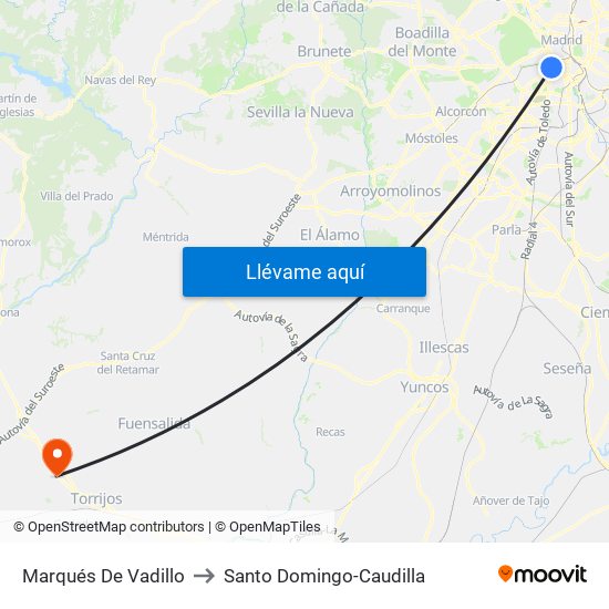 Marqués De Vadillo to Santo Domingo-Caudilla map