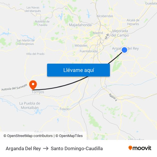 Arganda Del Rey to Santo Domingo-Caudilla map