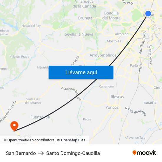San Bernardo to Santo Domingo-Caudilla map