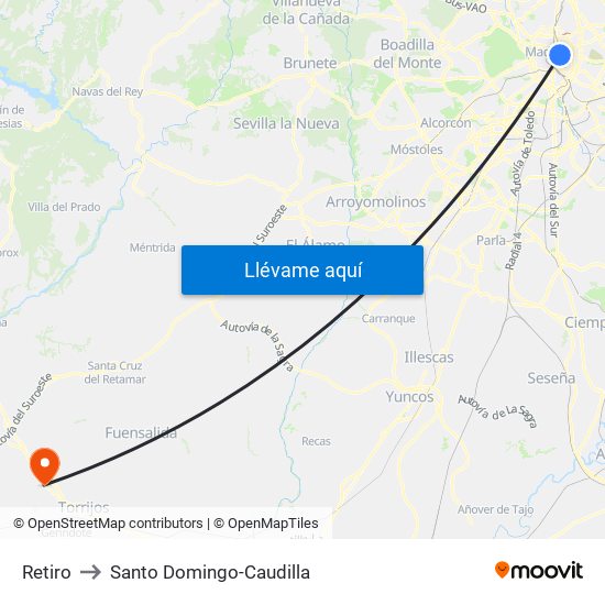 Retiro to Santo Domingo-Caudilla map