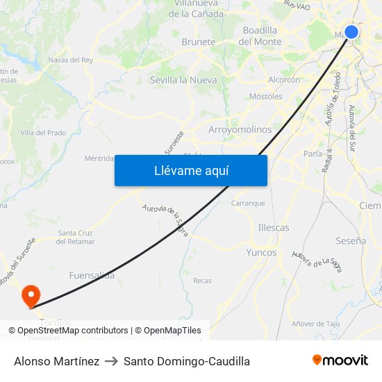 Alonso Martínez to Santo Domingo-Caudilla map