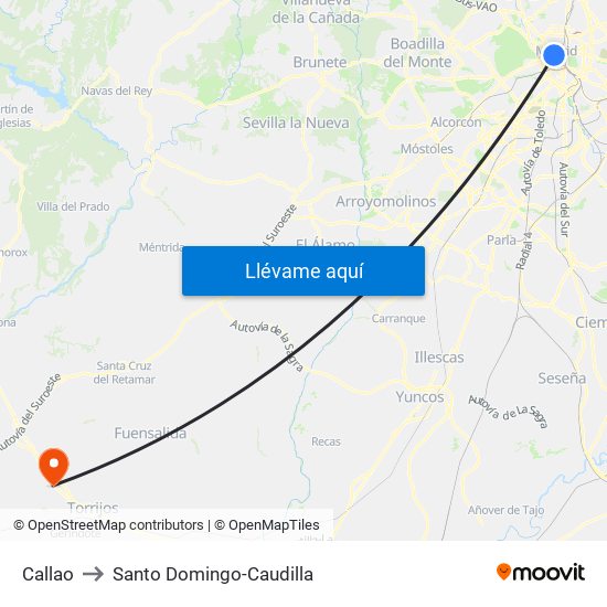 Callao to Santo Domingo-Caudilla map