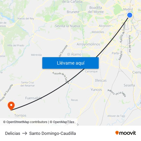 Delicias to Santo Domingo-Caudilla map