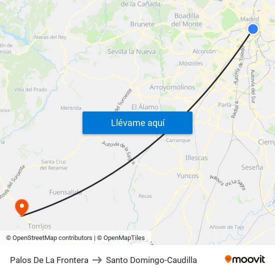 Palos De La Frontera to Santo Domingo-Caudilla map