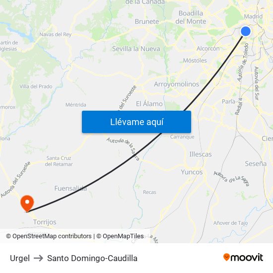 Urgel to Santo Domingo-Caudilla map