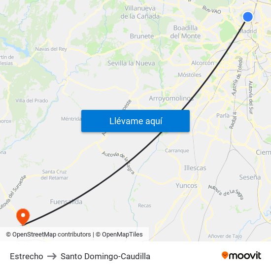 Estrecho to Santo Domingo-Caudilla map