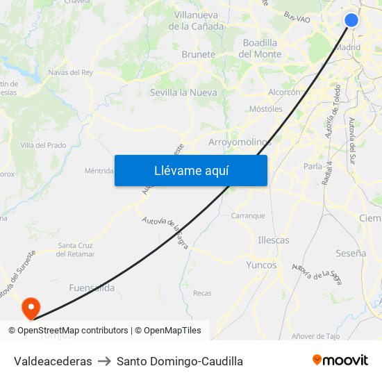 Valdeacederas to Santo Domingo-Caudilla map