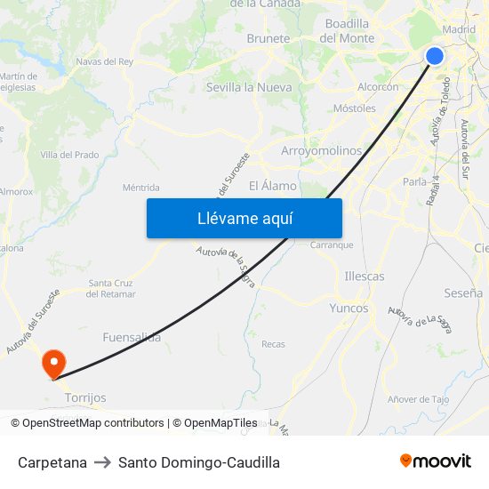 Carpetana to Santo Domingo-Caudilla map