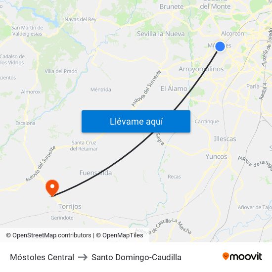 Móstoles Central to Santo Domingo-Caudilla map