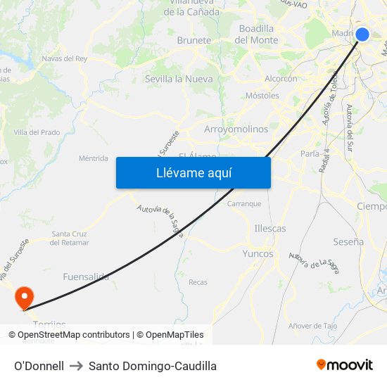 O'Donnell to Santo Domingo-Caudilla map