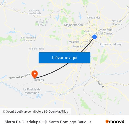 Sierra De Guadalupe to Santo Domingo-Caudilla map