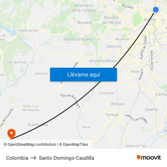 Colombia to Santo Domingo-Caudilla map