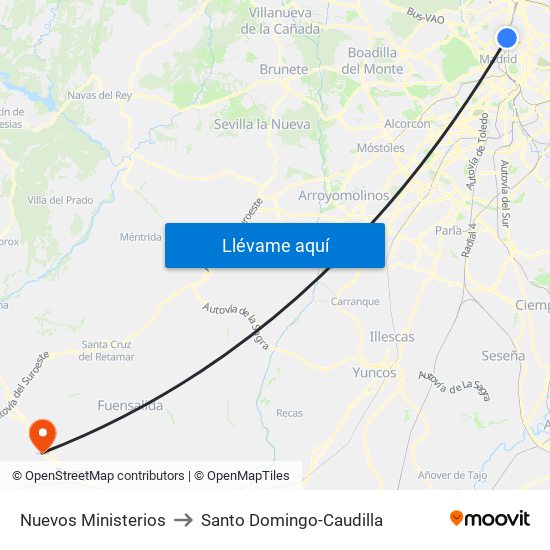 Nuevos Ministerios to Santo Domingo-Caudilla map