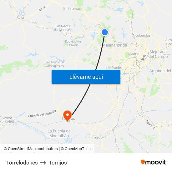 Torrelodones to Torrijos map