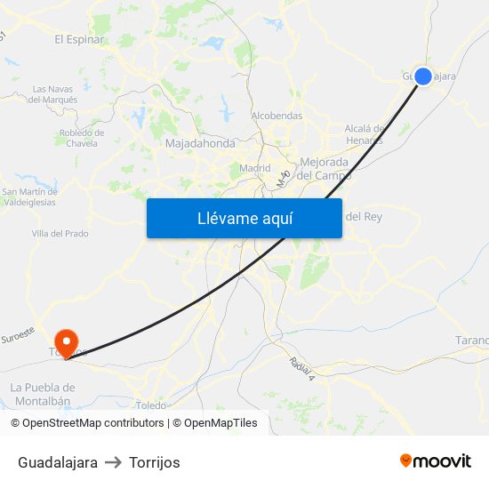 Guadalajara to Torrijos map