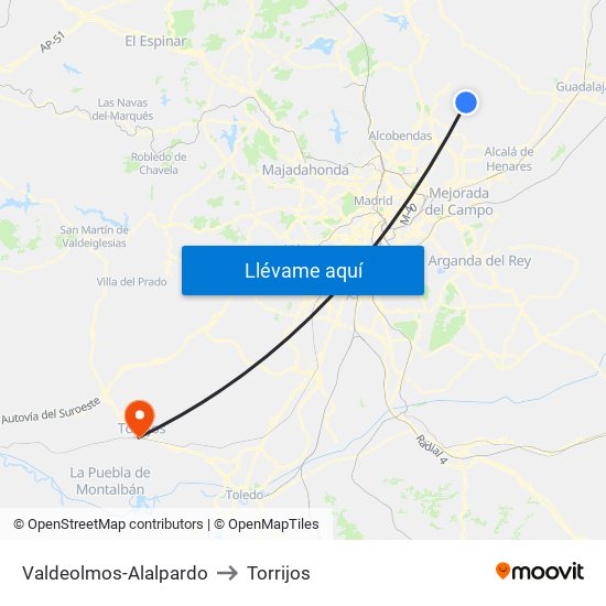 Valdeolmos-Alalpardo to Torrijos map