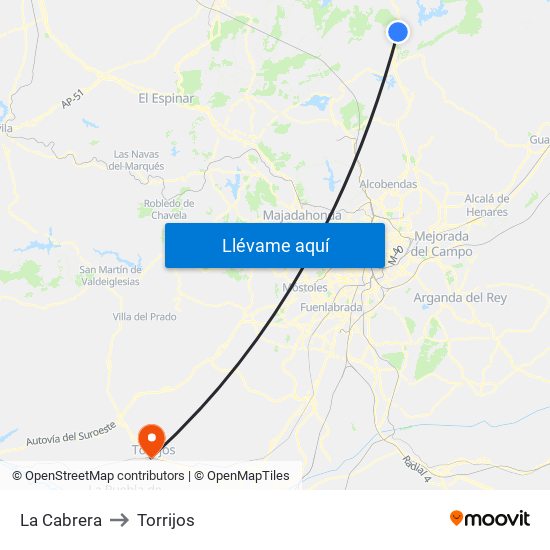 La Cabrera to Torrijos map