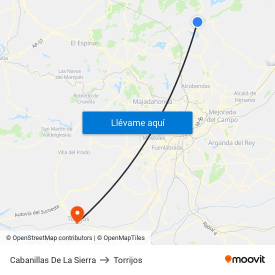 Cabanillas De La Sierra to Torrijos map