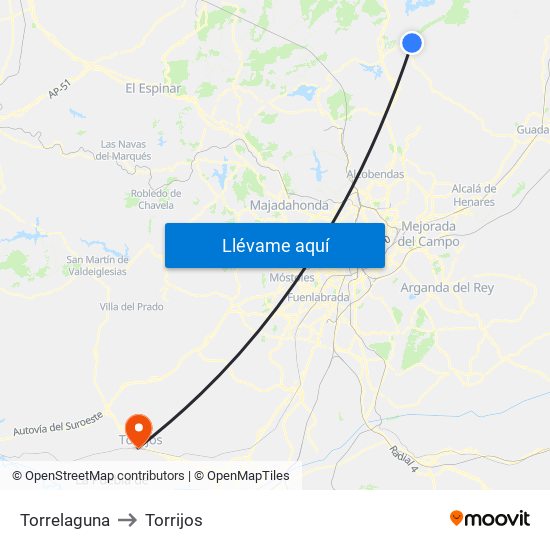 Torrelaguna to Torrijos map
