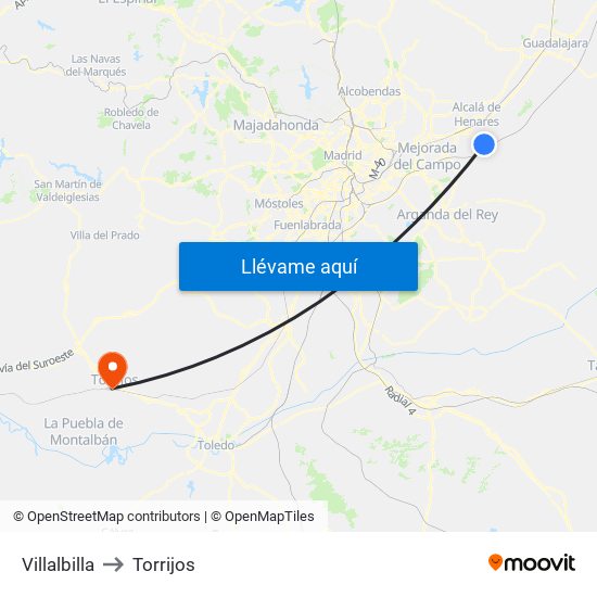 Villalbilla to Torrijos map