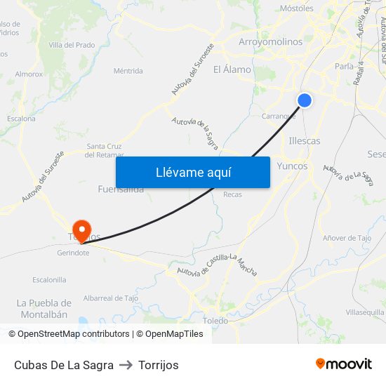 Cubas De La Sagra to Torrijos map