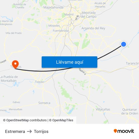 Estremera to Torrijos map