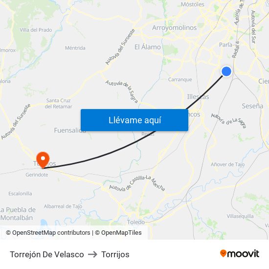 Torrejón De Velasco to Torrijos map