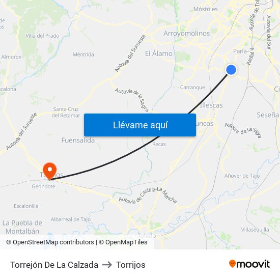 Torrejón De La Calzada to Torrijos map