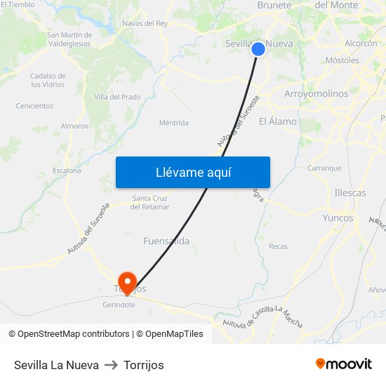 Sevilla La Nueva to Torrijos map