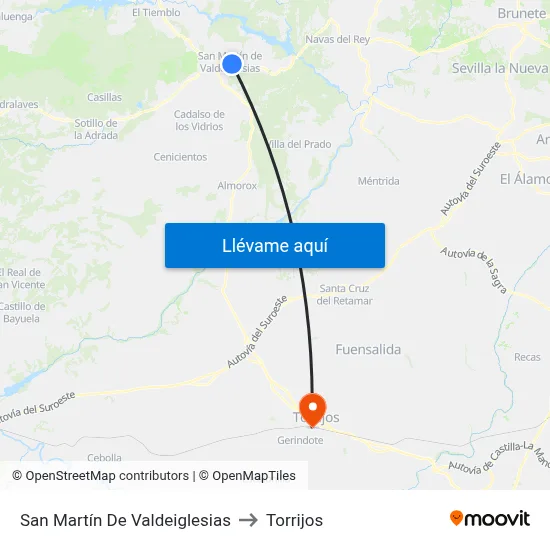San Martín De Valdeiglesias to Torrijos map