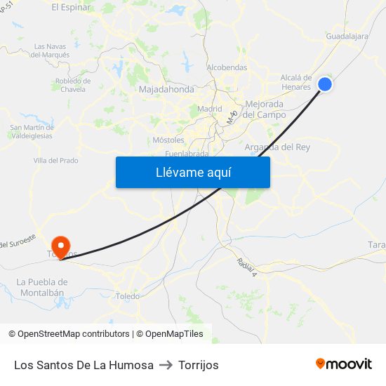 Los Santos De La Humosa to Torrijos map