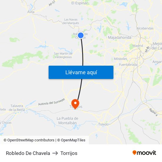 Robledo De Chavela to Torrijos map
