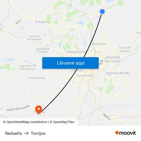 Redueña to Torrijos map