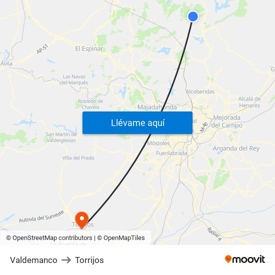 Valdemanco to Torrijos map