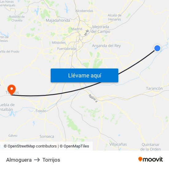 Almoguera to Torrijos map