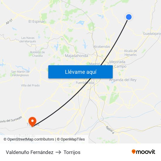 Valdenuño Fernández to Torrijos map