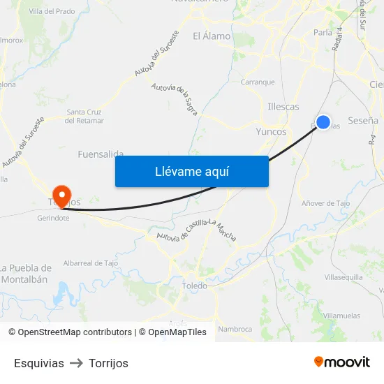 Esquivias to Torrijos map