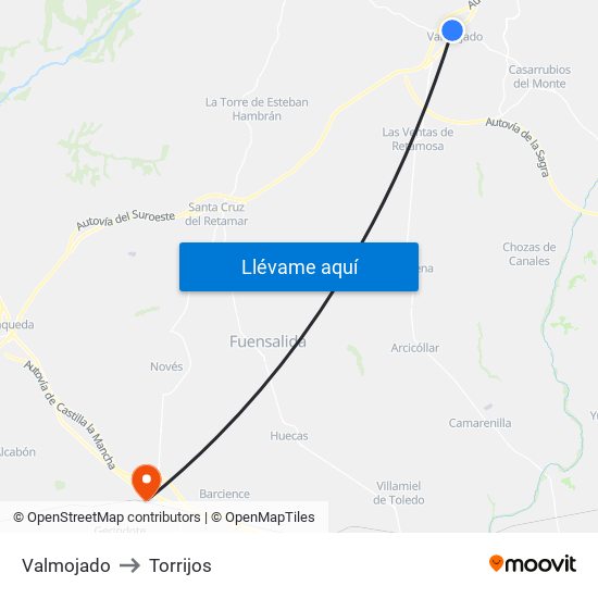 Valmojado to Torrijos map