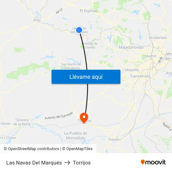 Las Navas Del Marqués to Torrijos map