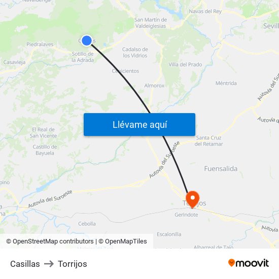 Casillas to Torrijos map