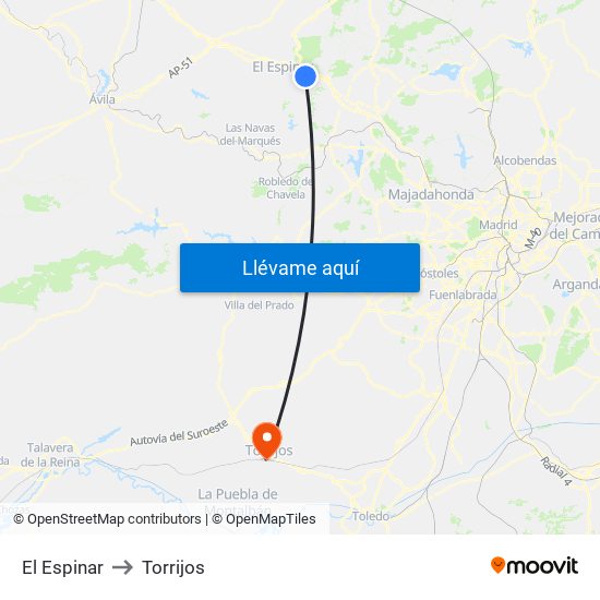 El Espinar to Torrijos map