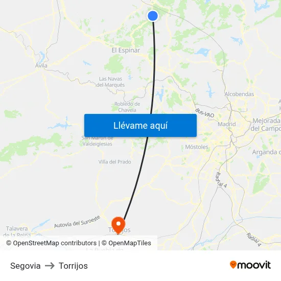 Segovia to Torrijos map