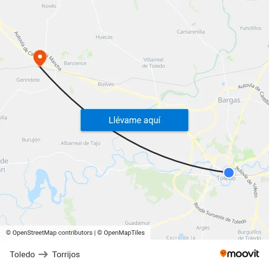 Toledo to Torrijos map